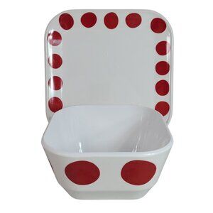 Room Essentials Target Dot Plate & Bowl Set White Red 2 PCS Melamine Picnic Pool
